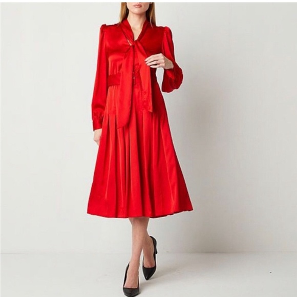 Worthington Dresses & Skirts - Worthington Scarlet Midi Dress with Tie-Neck | NWT